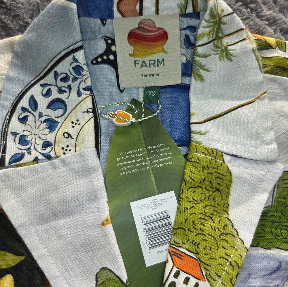 Farm Rio Latin Trip Scarves Shirt XS NWT - Picture 2 of 8